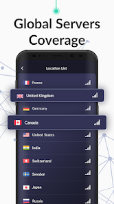 لیست سرورها و لوکیشنهای پرسرعت جهانی در بهترین فیلتر شکن قوی VPN رایگان برای گوشی اندروید